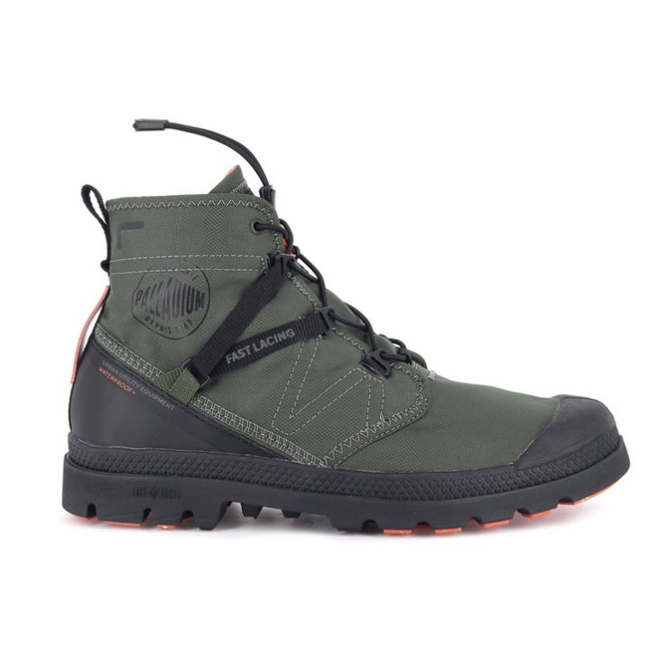 Palladium Pampa Travel Lite+ Waterproof Men\'s Boots Olive | UK J120-GSU